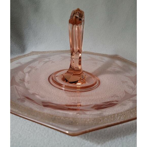 Vintage Jeannette Rose Pink Depression Glass Canapé Tray Tid Bit Dish Etched - Picture 9 of 9